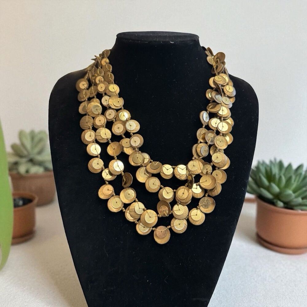 Layered Goldtone Disc Bead Statement Necklace – 18 Inches
